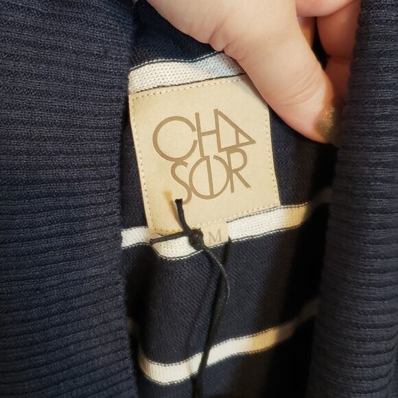 Chaser Vineyard Blue And White Striped Vent Open Back Crewneck Sweater Women's M - Picture 6 of 7